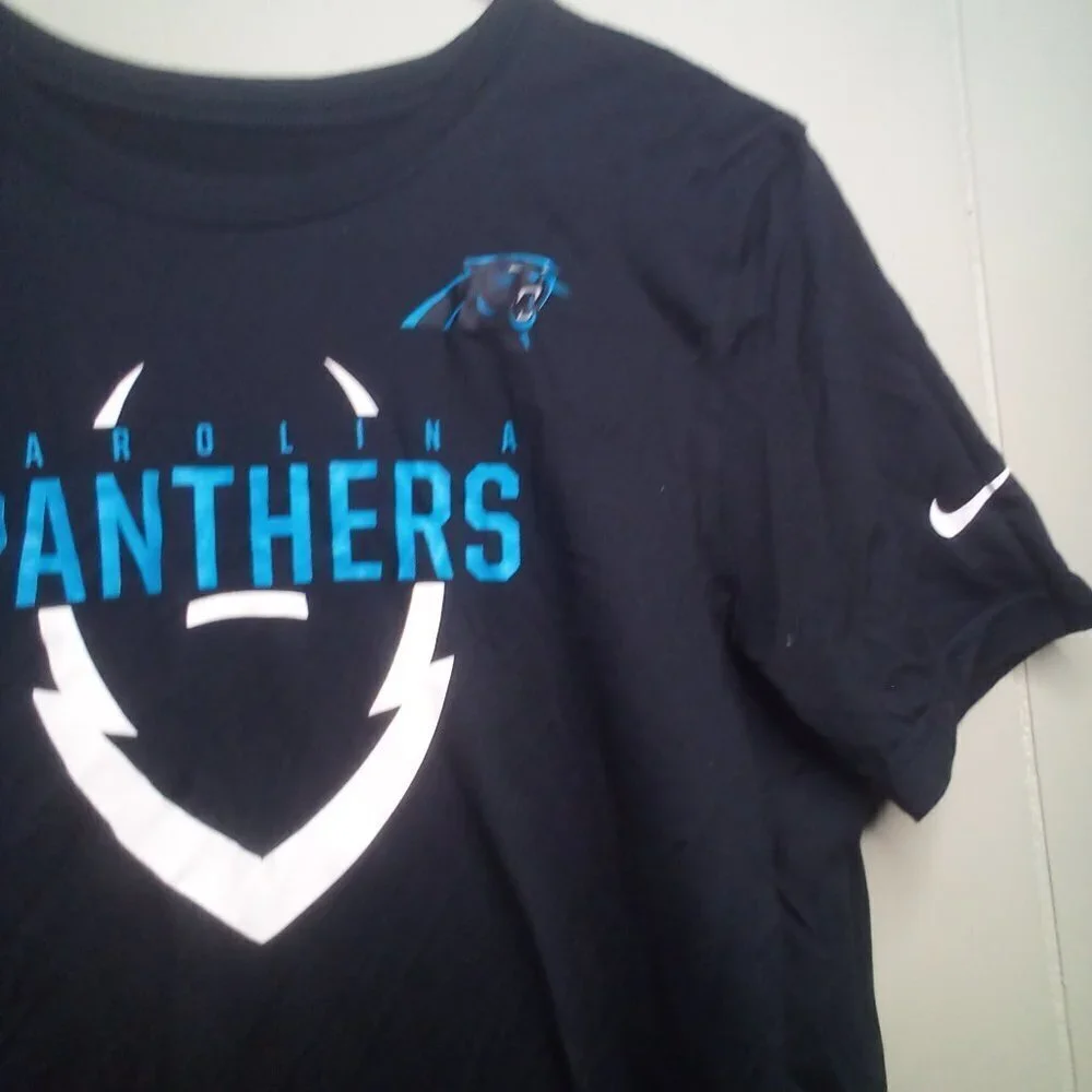 Nike Carolina Panthers Shirt L Boys Dri-Fit Short Sleeve Black Blue